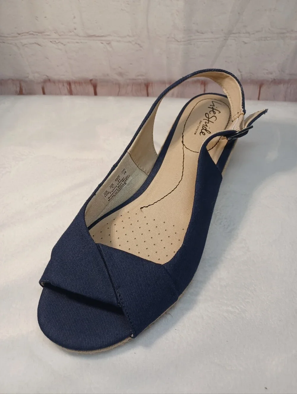 lifestyle navy espadrille wedge sandals slingback peep toe women's 10w